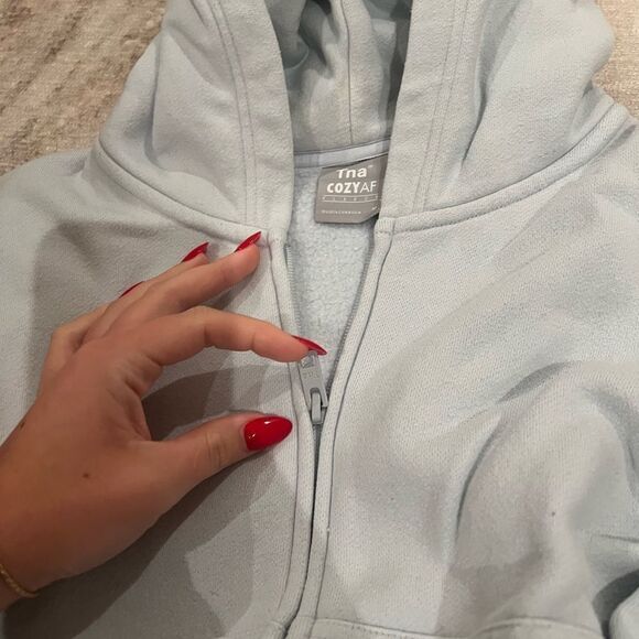 aritzia tna Sweatfleece Cozy Fleece Boyfriend Boxy Zip Hoodie blue - Picture 3 of 3